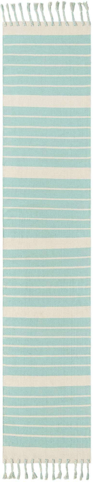 Aqua and White 3' x 12' Chindi Cotton Runner Rug