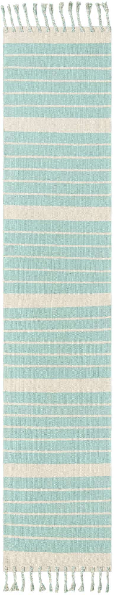 Aqua and White 3' x 12' Chindi Cotton Runner Rug