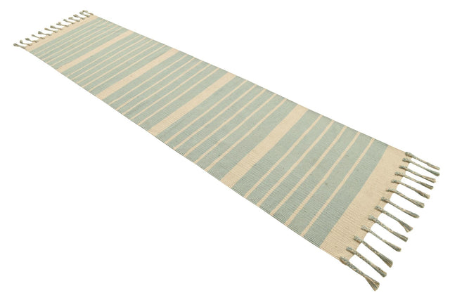 Aqua and White 3' x 10' Chindi Cotton Runner Rug