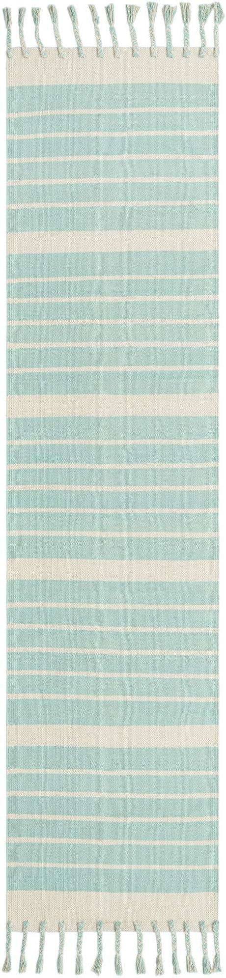Aqua and White 3' x 10' Chindi Cotton Runner Rug