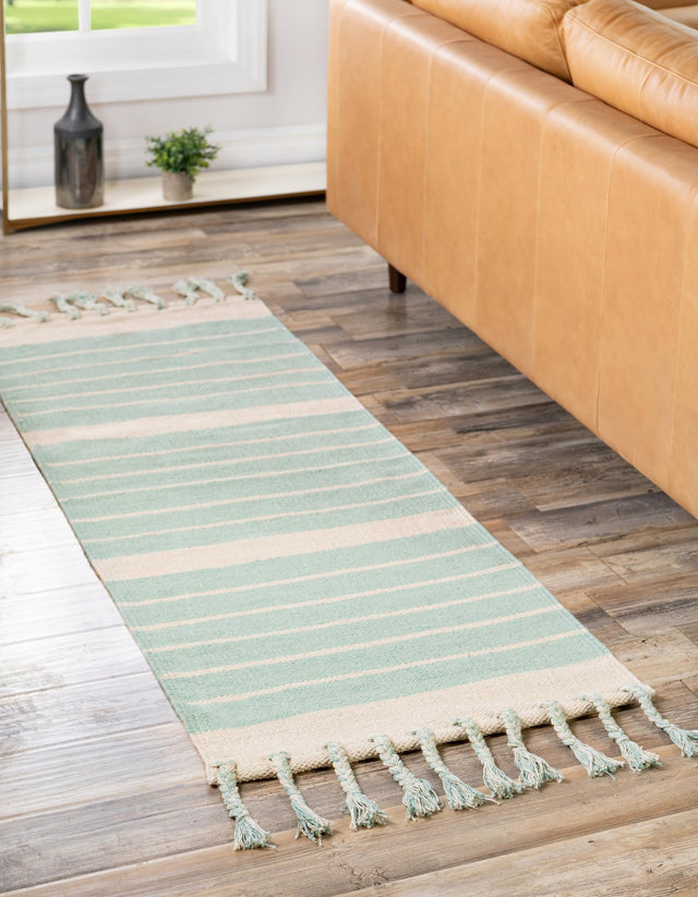 Aqua and White 3' x 12' Chindi Cotton Runner Rug