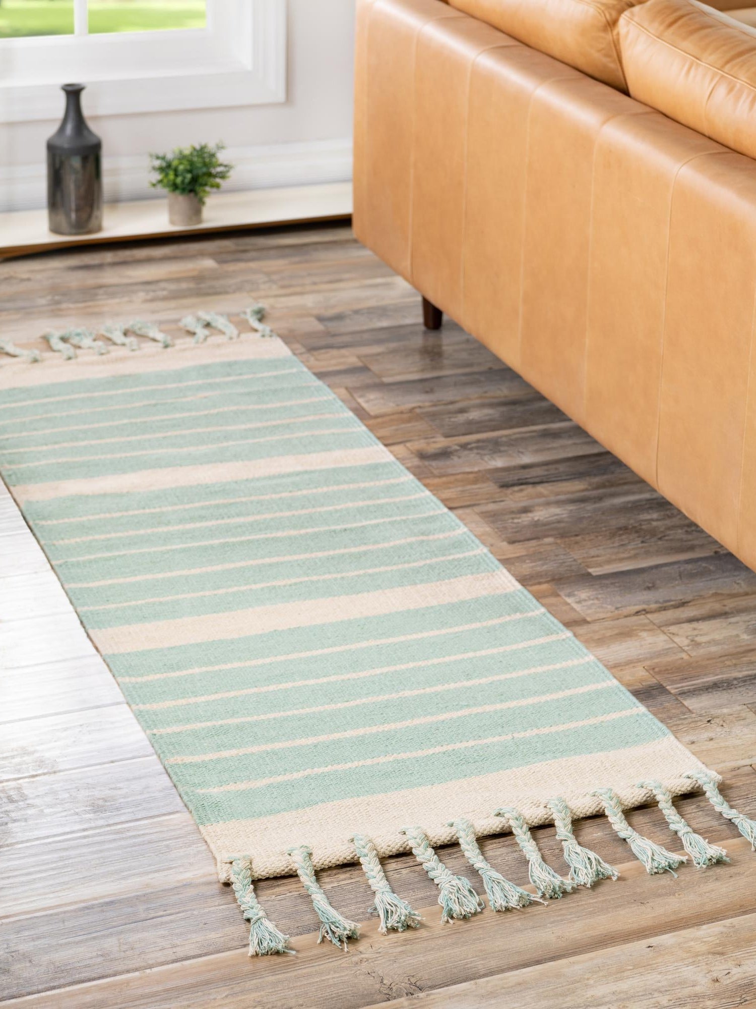 Aqua and White 2' 2 x 6' 1 Chindi Cotton Runner Area Rug Interior Design Home Decor Carpet Mat for Sale at Rug Engine
