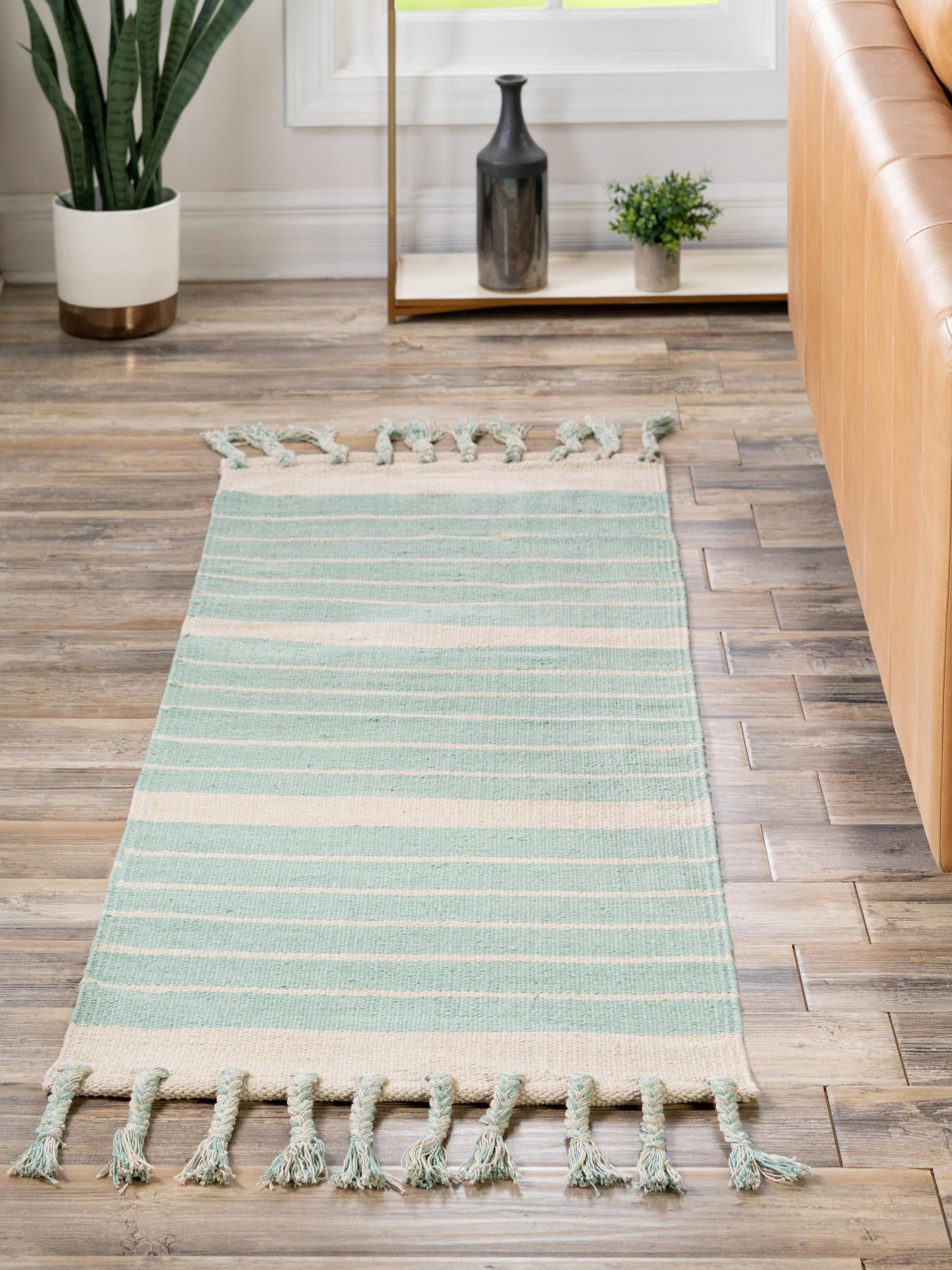 Aqua and White 2' 7 x 12' Chindi Cotton Runner Area Rug Interior Design Home Decor Carpet Mat for Sale at Rug Engine