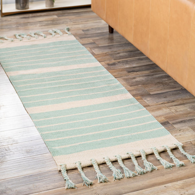 Aqua and White 3' x 10' Chindi Cotton Runner Rug