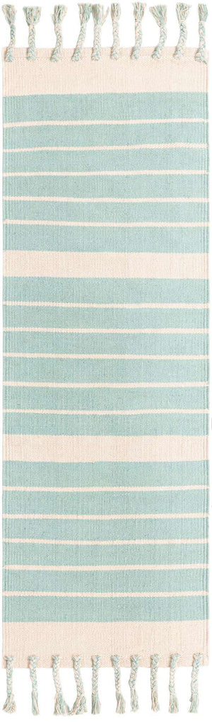 Aqua and White 2' 2 x 6' 1 Chindi Cotton Runner Rug
