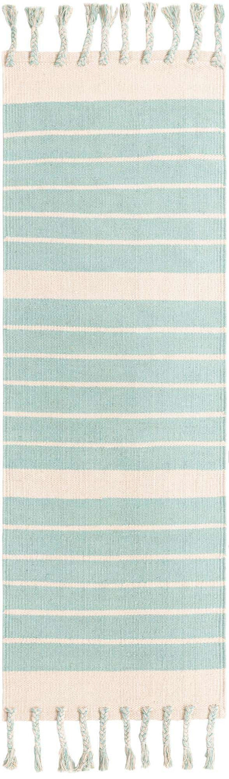Aqua and White 2' 2 x 6' 1 Chindi Cotton Runner Rug