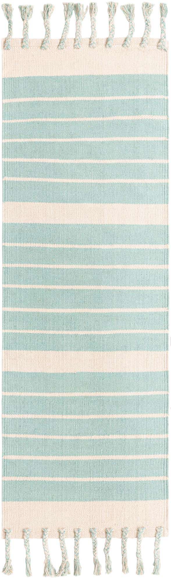Aqua and White 2' 2 x 6' 1 Chindi Cotton Runner Rug