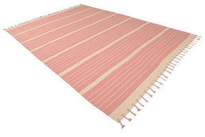 Pink and White 10' x 14' 1 Chindi Cotton Rectangle Rug