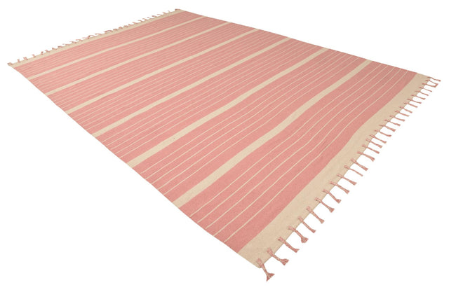 Pink and White 10' x 14' 1 Chindi Cotton Rectangle Rug