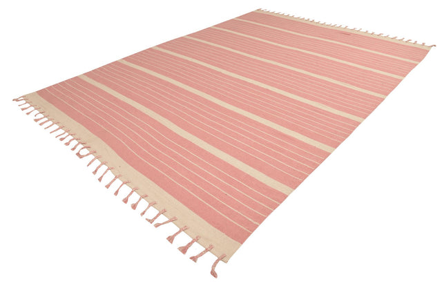 Pink and White 10' x 14' 1 Chindi Cotton Rectangle Rug