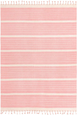 Pink and White 10' x 14' 1 Chindi Cotton Rectangle Rug