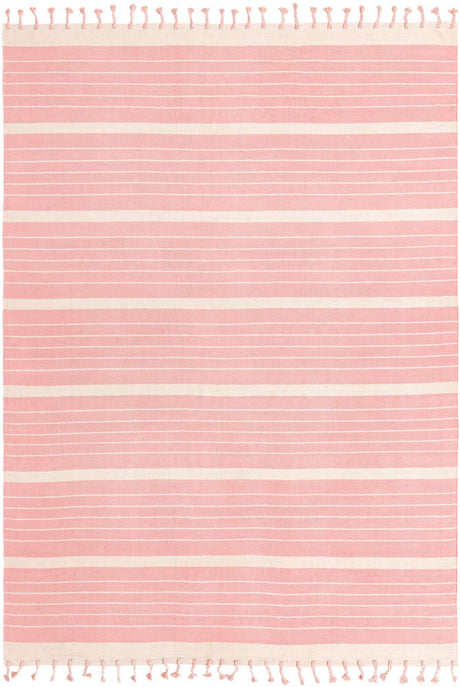 Pink and White 10' x 14' 1 Chindi Cotton Rectangle Rug