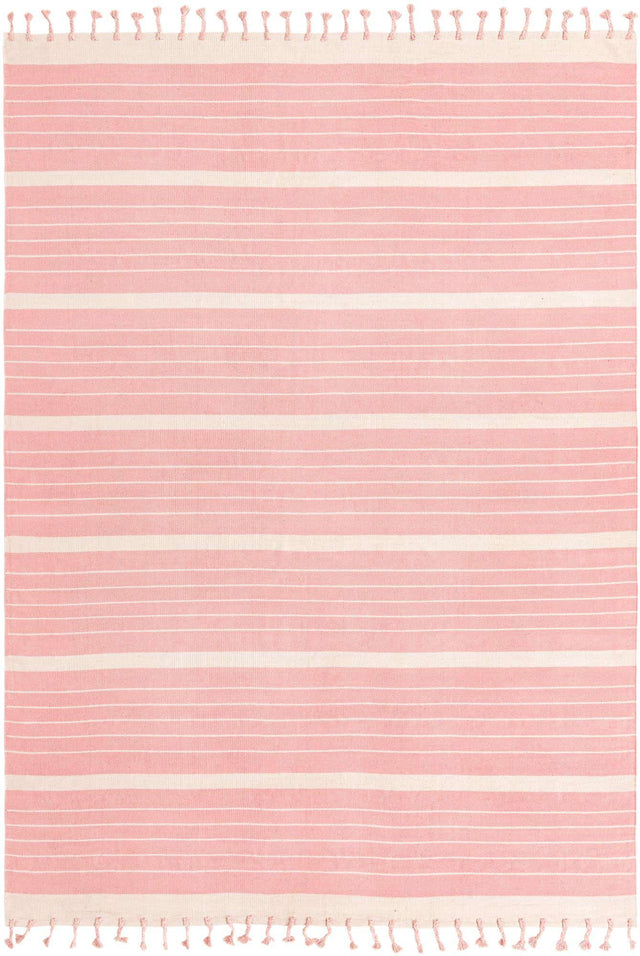 Pink and White 10' x 14' 1 Chindi Cotton Rectangle Rug
