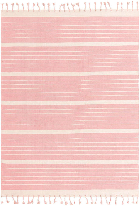Pink and White 9' x 12' Chindi Cotton Rectangle Rug
