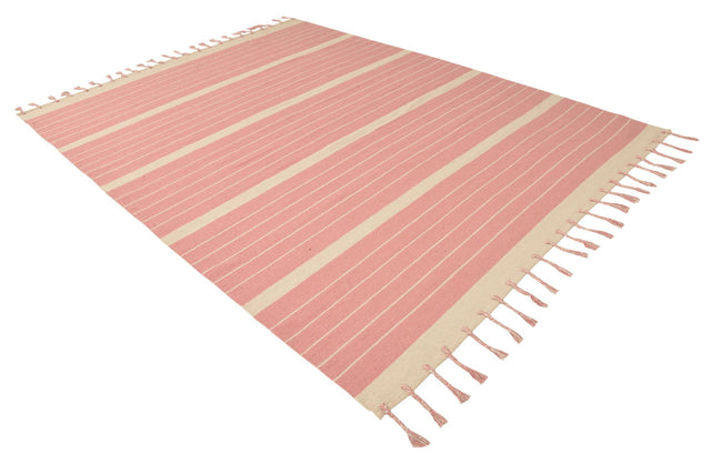 Pink and White 8' x 10' Chindi Cotton Rectangle Rug