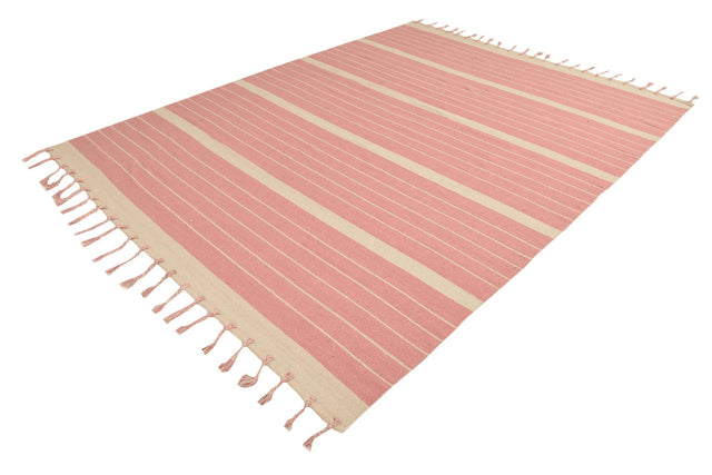 Pink and White 8' x 10' Chindi Cotton Rectangle Rug