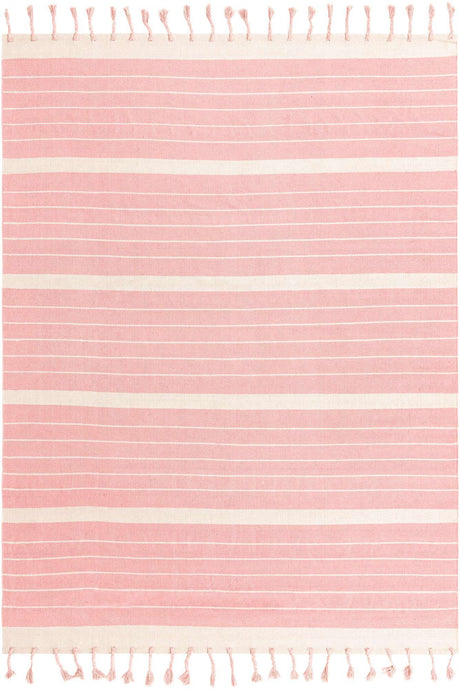 Pink and White 8' x 10' Chindi Cotton Rectangle Rug