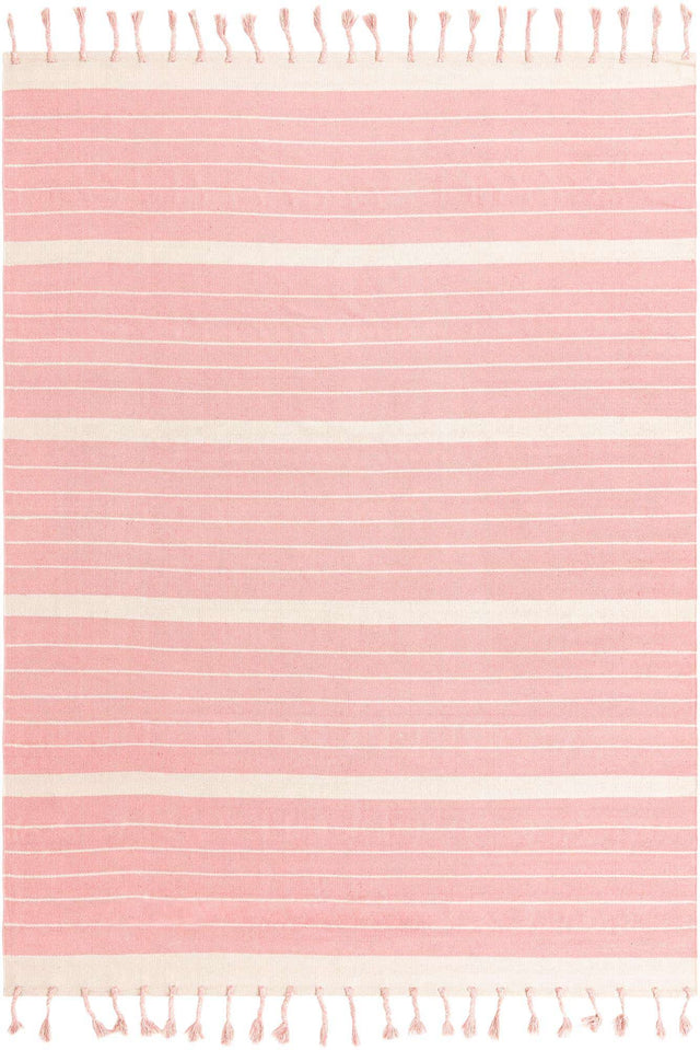 Pink and White 8' x 10' Chindi Cotton Rectangle Rug