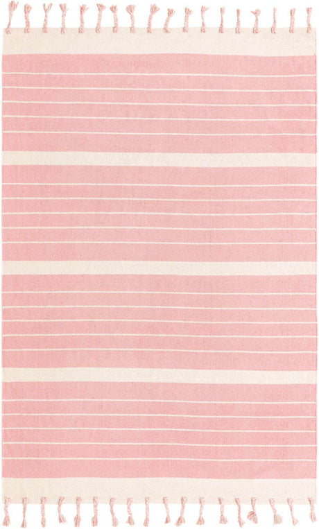 Pink and White 6' 1 x 9' Chindi Cotton Rectangle Rug