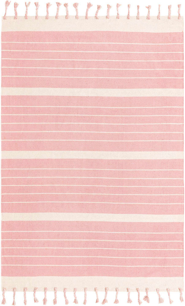 Pink and White 6' 1 x 9' Chindi Cotton Rectangle Rug