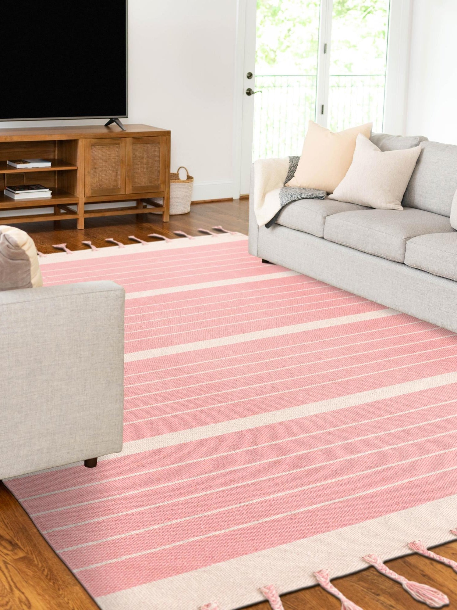 Pink and White 2' x 3' 1 Chindi Cotton Rectangle Area Rug Interior Design Home Decor Carpet Mat for Sale at Rug Engine