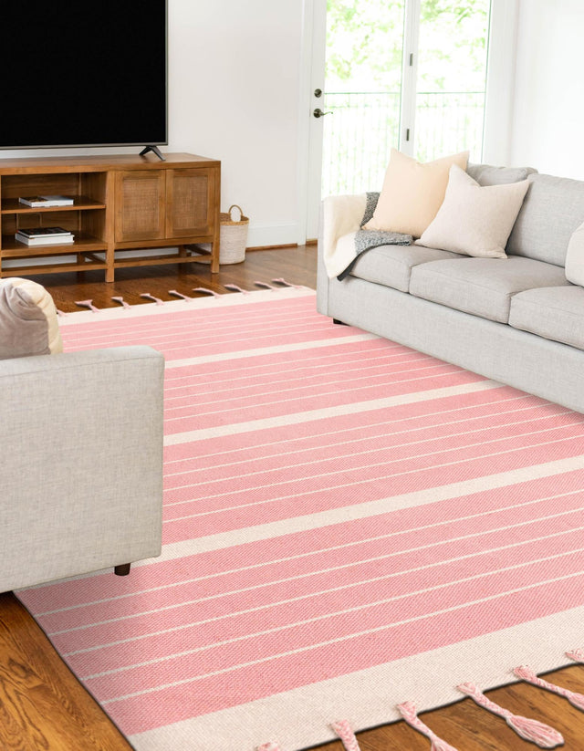 Pink and White 4' 1 x 6' 1 Chindi Cotton Rectangle Rug