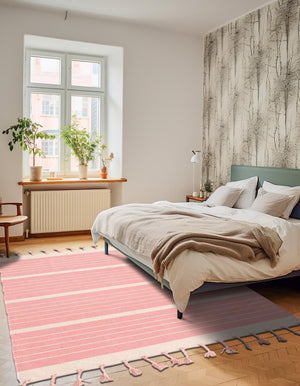 Pink and White 4' 1 x 6' 1 Chindi Cotton Rectangle Rug