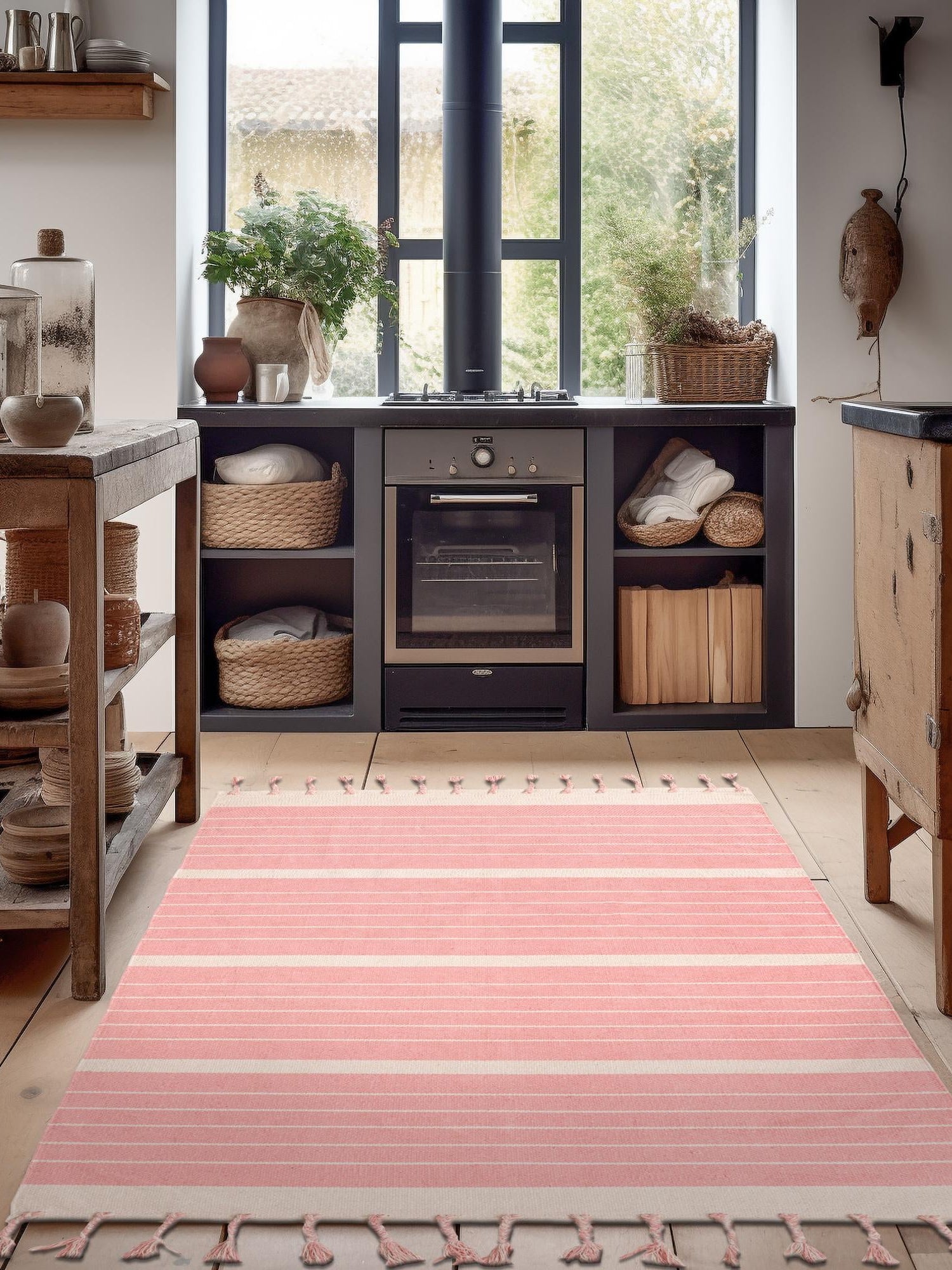 Pink and White 5' 1 x 8' Chindi Cotton Rectangle Area Rug Interior Design Home Decor Carpet Mat for Sale at Rug Engine