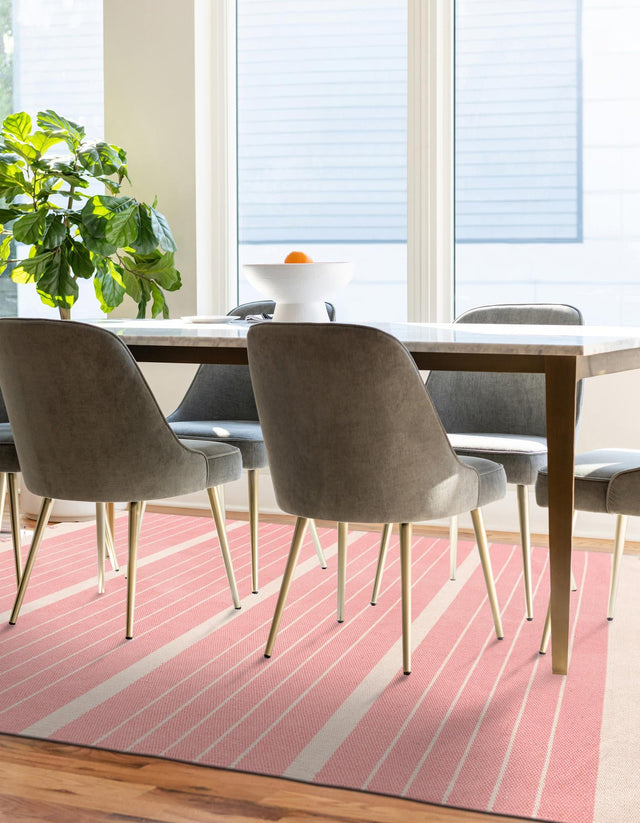 Pink and White 4' 1 x 6' 1 Chindi Cotton Rectangle Rug