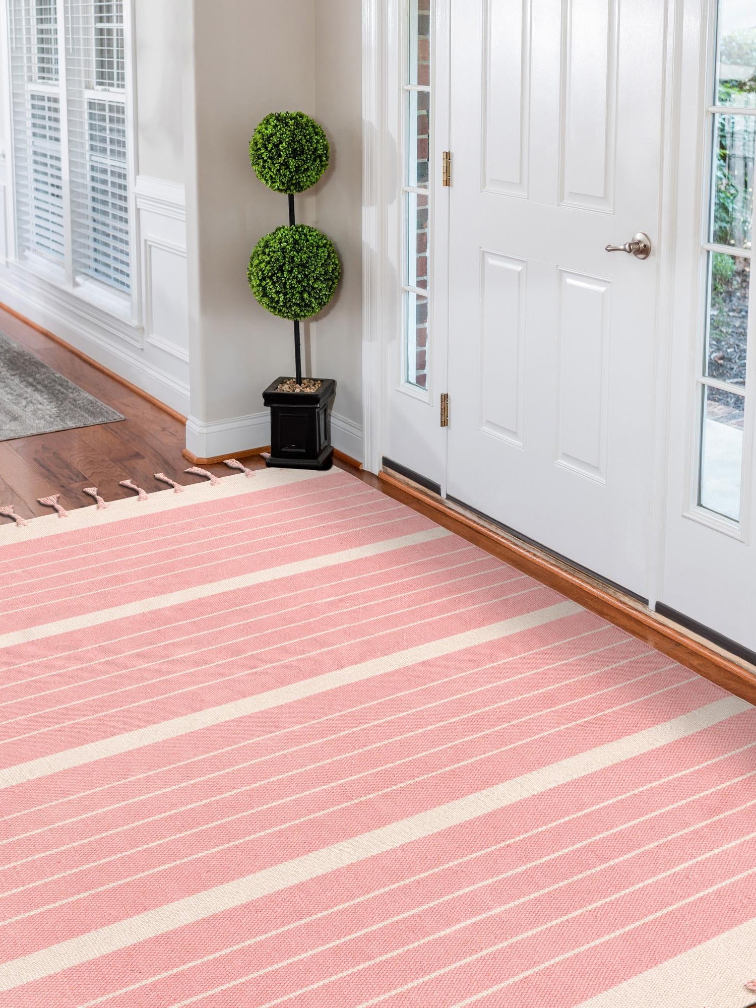 Pink and White 9' x 12' Chindi Cotton Rectangle Area Rug Interior Design Home Decor Carpet Mat for Sale at Rug Engine