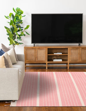 Pink and White 4' 1 x 6' 1 Chindi Cotton Rectangle Rug