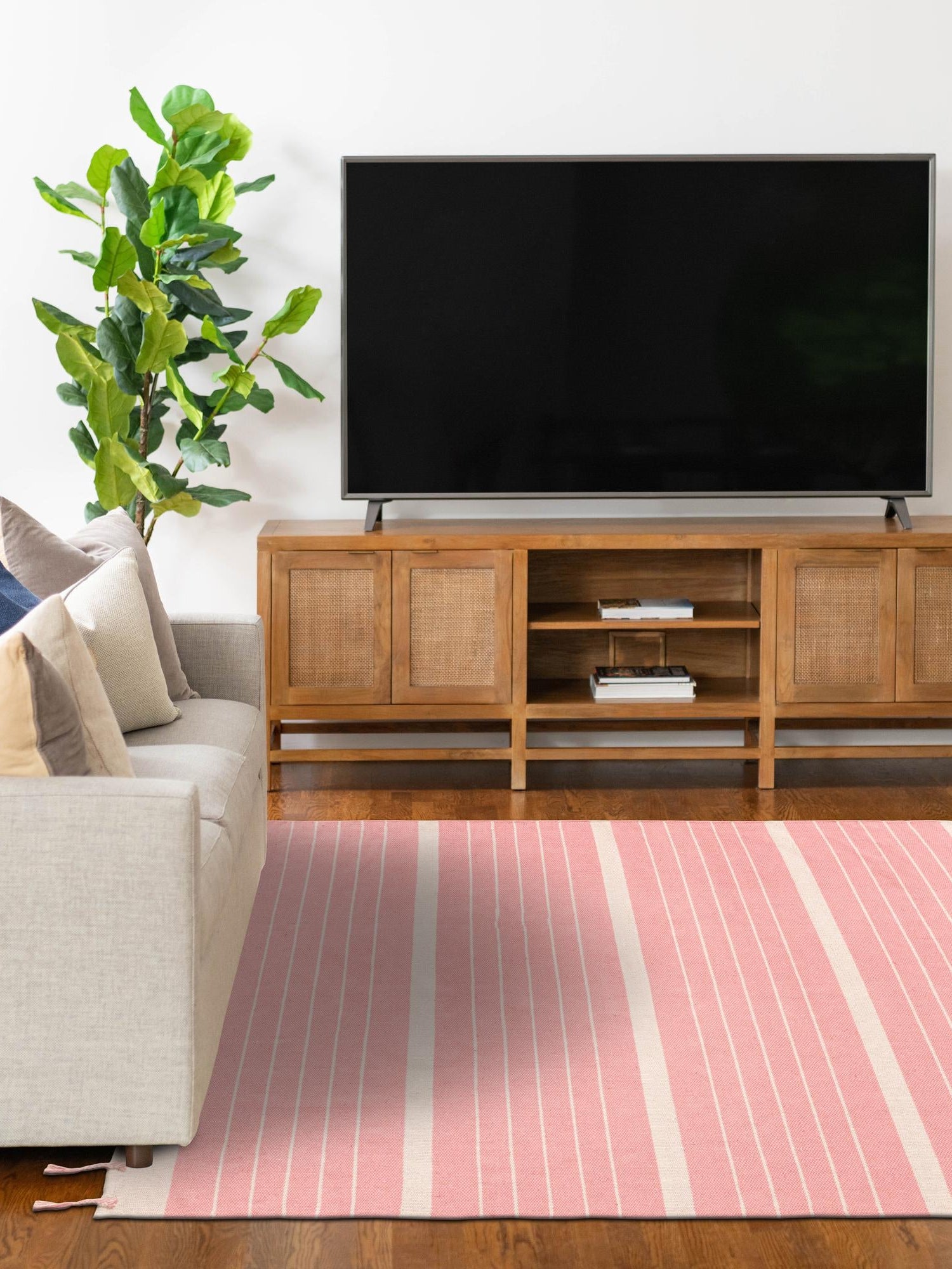 Pink and White 9' x 12' Chindi Cotton Rectangle Area Rug Interior Design Home Decor Carpet Mat for Sale at Rug Engine
