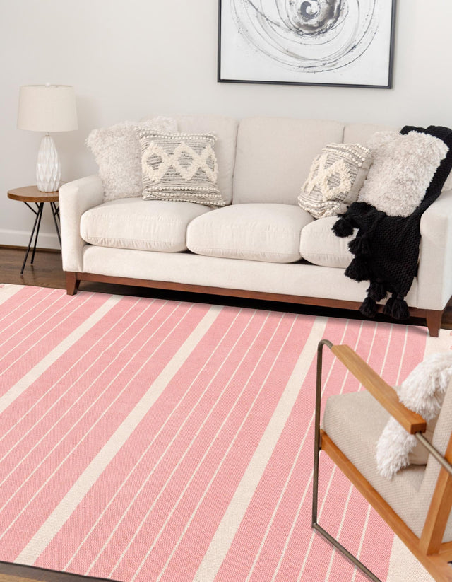 Pink and White 2' x 3' 1 Chindi Cotton Rectangle Rug