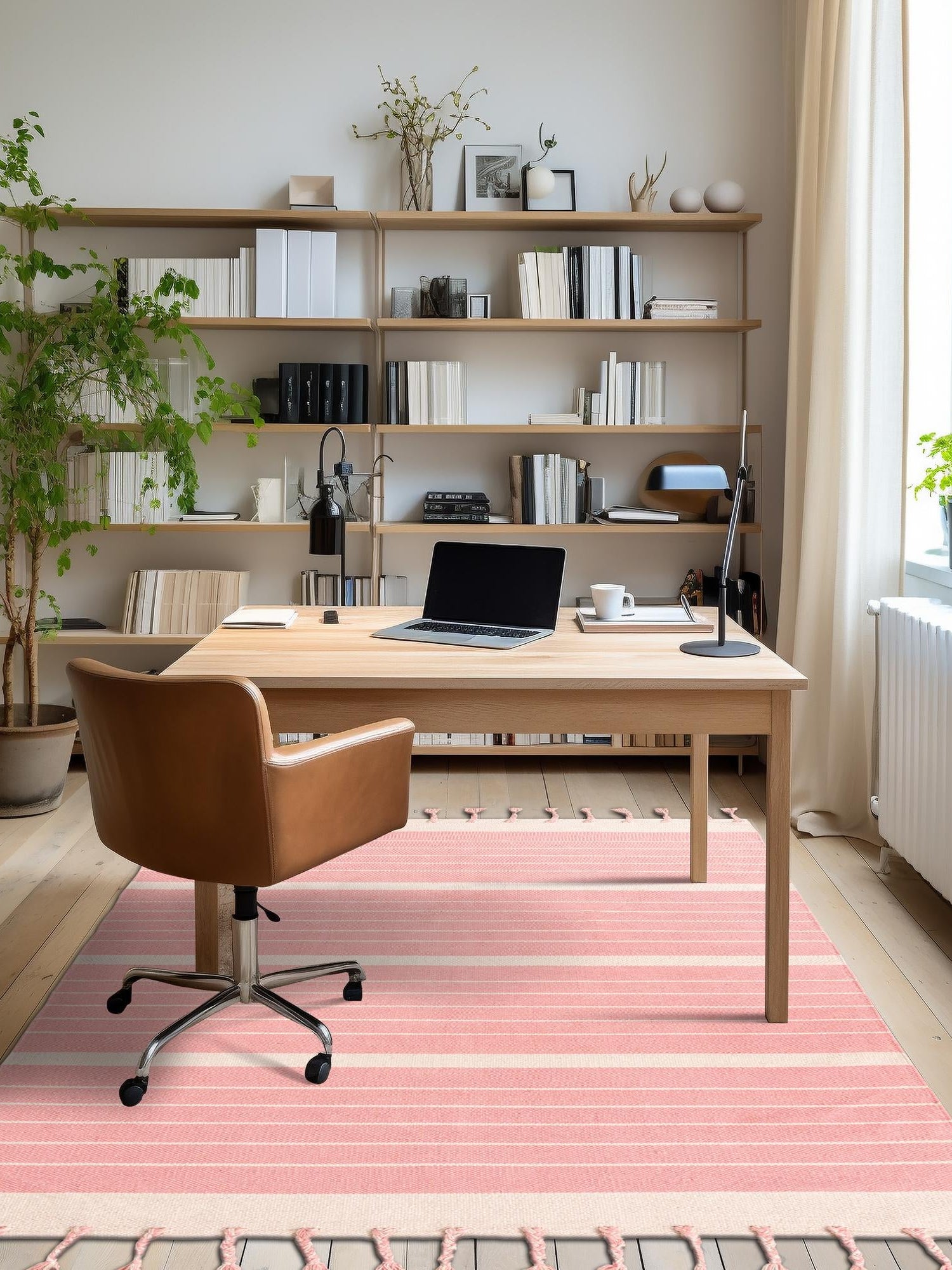 Pink and White 4' 1 x 6' 1 Chindi Cotton Rectangle Area Rug Interior Design Home Decor Carpet Mat for Sale at Rug Engine