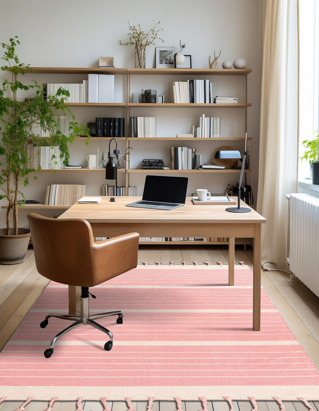 Pink and White 4' 1 x 6' 1 Chindi Cotton Rectangle Rug