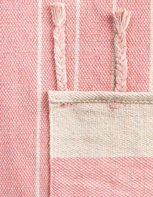 Pink and White 2' x 3' 1 Chindi Cotton Rectangle Rug