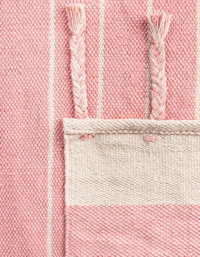 Pink and White 2' x 3' 1 Chindi Cotton Rectangle Rug