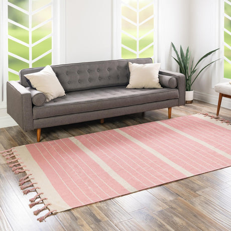 Pink and White 8' x 10' Chindi Cotton Rectangle Area Rug Interior Design Home Decor Carpet Mat for Sale at Rug Engine