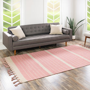 Pink and White 2' x 3' 1 Chindi Cotton Rectangle Rug