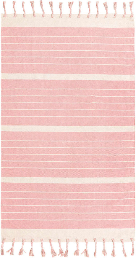 Pink and White 5' 1 x 8' Chindi Cotton Rectangle Rug