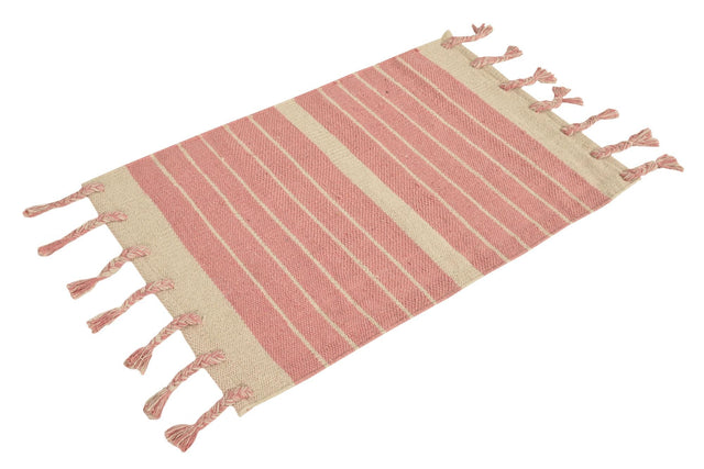 Pink and White 4' 1 x 6' 1 Chindi Cotton Rectangle Rug