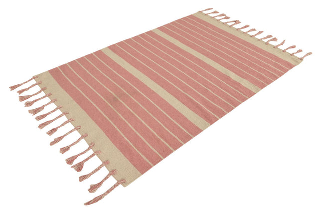 Pink and White 4' 1 x 6' 1 Chindi Cotton Rectangle Rug