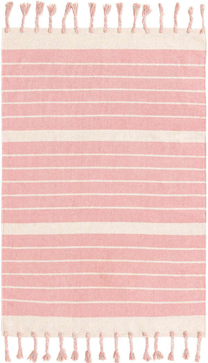 Pink and White 4' 1 x 6' 1 Chindi Cotton Rectangle Rug