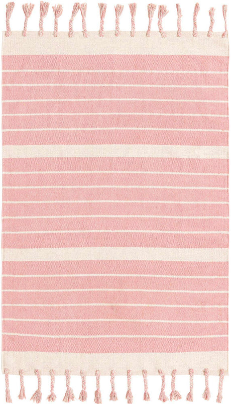 Pink and White 4' 1 x 6' 1 Chindi Cotton Rectangle Rug