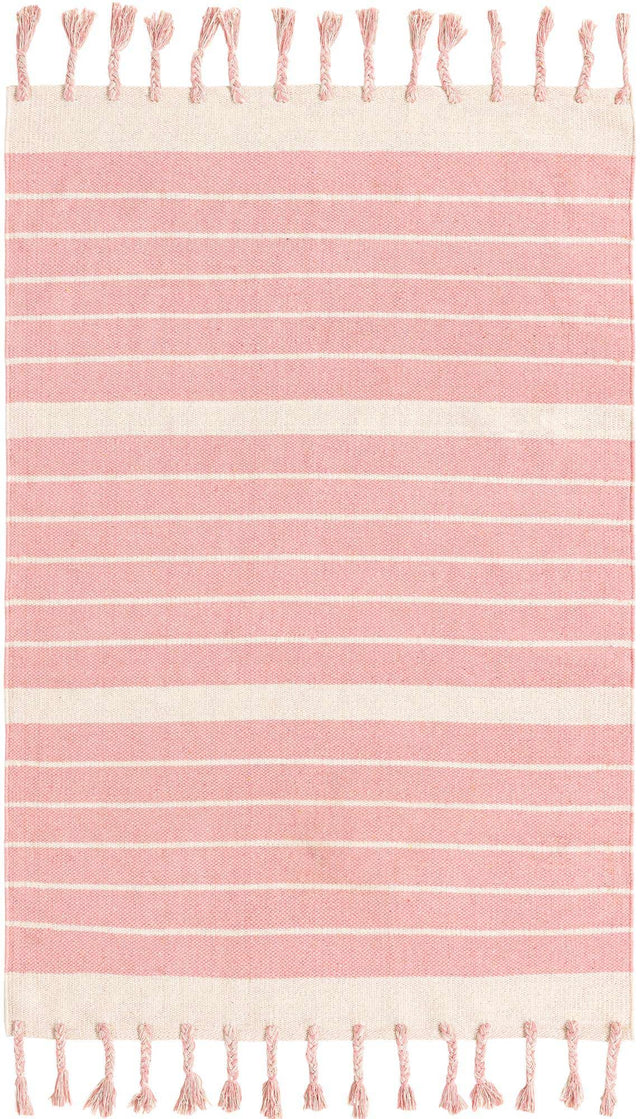 Pink and White 4' 1 x 6' 1 Chindi Cotton Rectangle Rug
