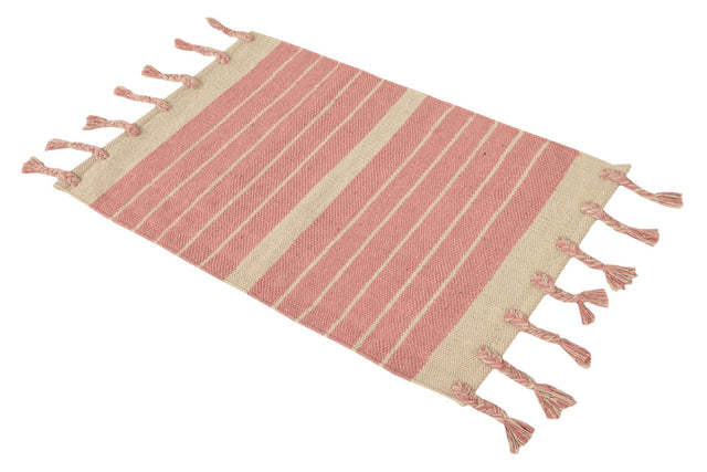 Pink and White 2' x 3' 1 Chindi Cotton Rectangle Rug