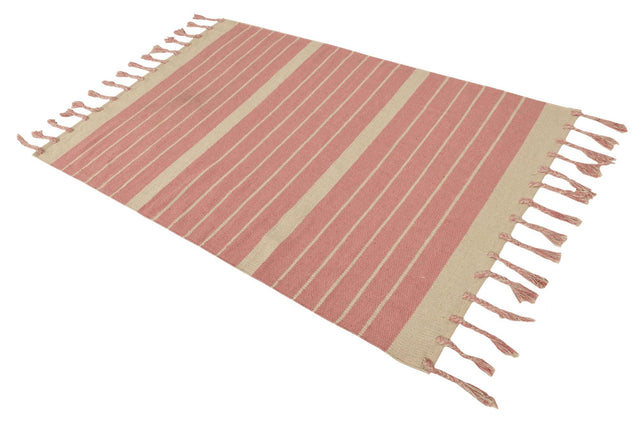Pink and White 2' x 3' 1 Chindi Cotton Rectangle Rug