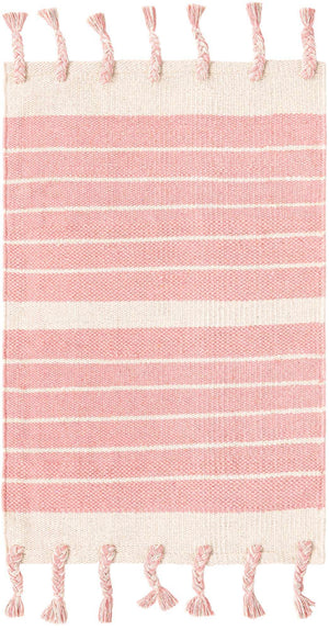 Pink and White 2' x 3' 1 Chindi Cotton Rectangle Rug