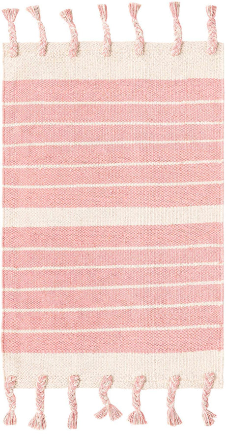 Pink and White 2' x 3' 1 Chindi Cotton Rectangle Rug