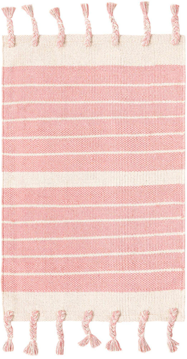 Pink and White 2' x 3' 1 Chindi Cotton Rectangle Rug